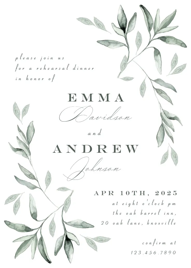 Simple ivy and sage - prova yemeği davetiyesi